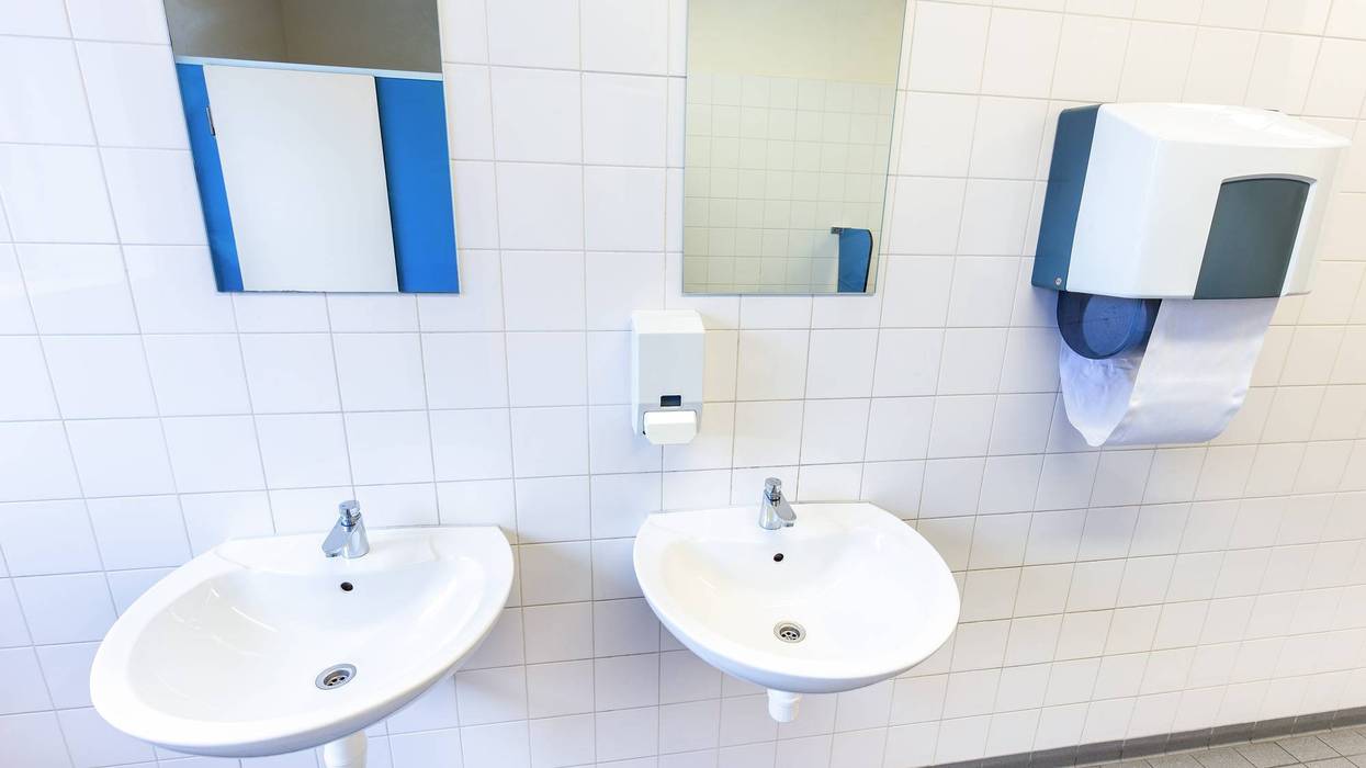 Mirror in school bathroom