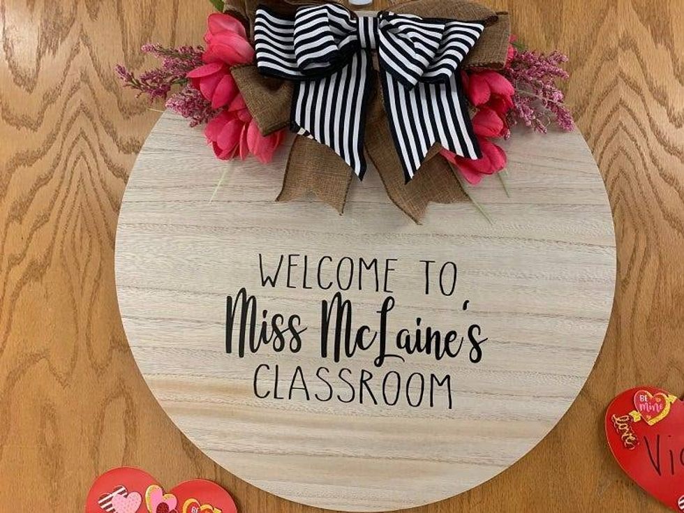 "Miss McLaine" sign on her door