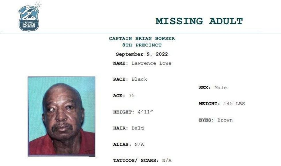 Missing persons report for Lawrence Lowe.