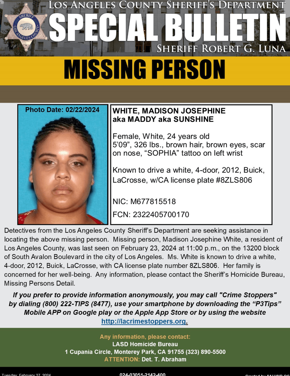 Missing woman named Madison Josephine White