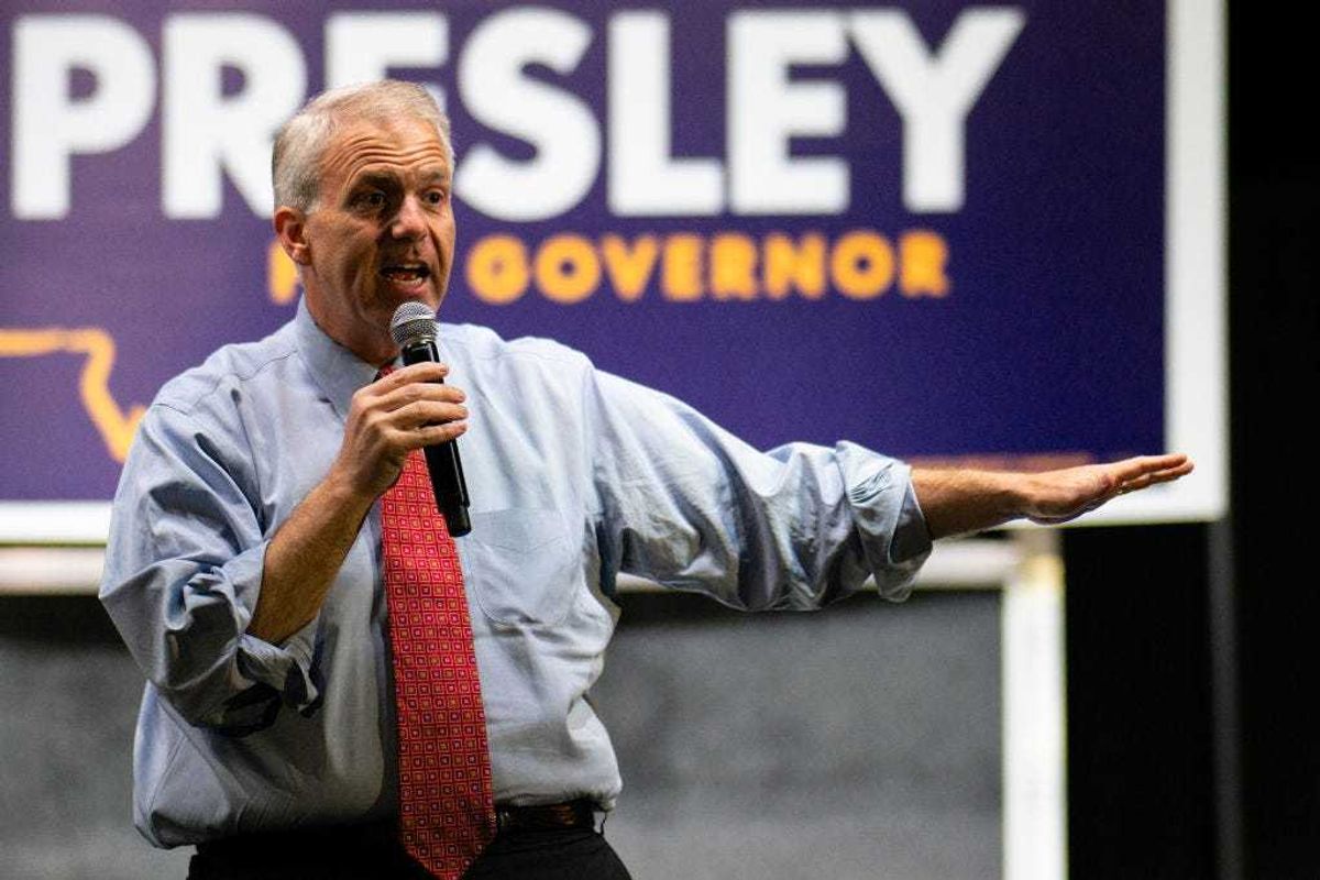 Mississippi Democratic gubernatorial candidate Brandon Presley speaks to supporters during a campaign rally on November 05, 2023 in Jackson, Mississippi.