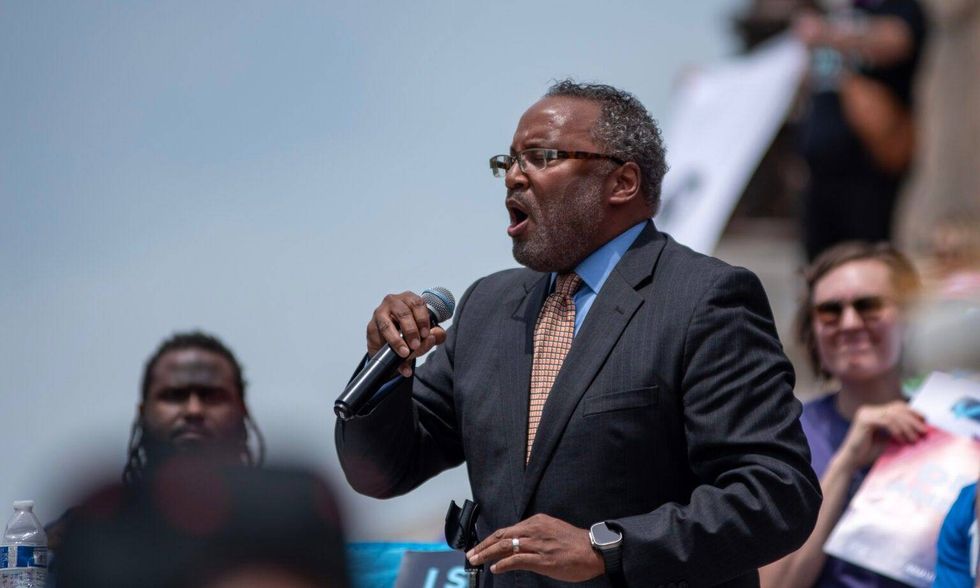 Missouri NAACP President Nimrod Chapel Jr. speaks during a May 15 rally on the Missouri Capitol steps.