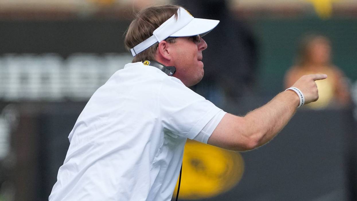 Missouri Tigers head coach Eli Drinkwitz reacts to a call against the Boston College Eagles during the second half at Faurot Field at Memorial Stadium.