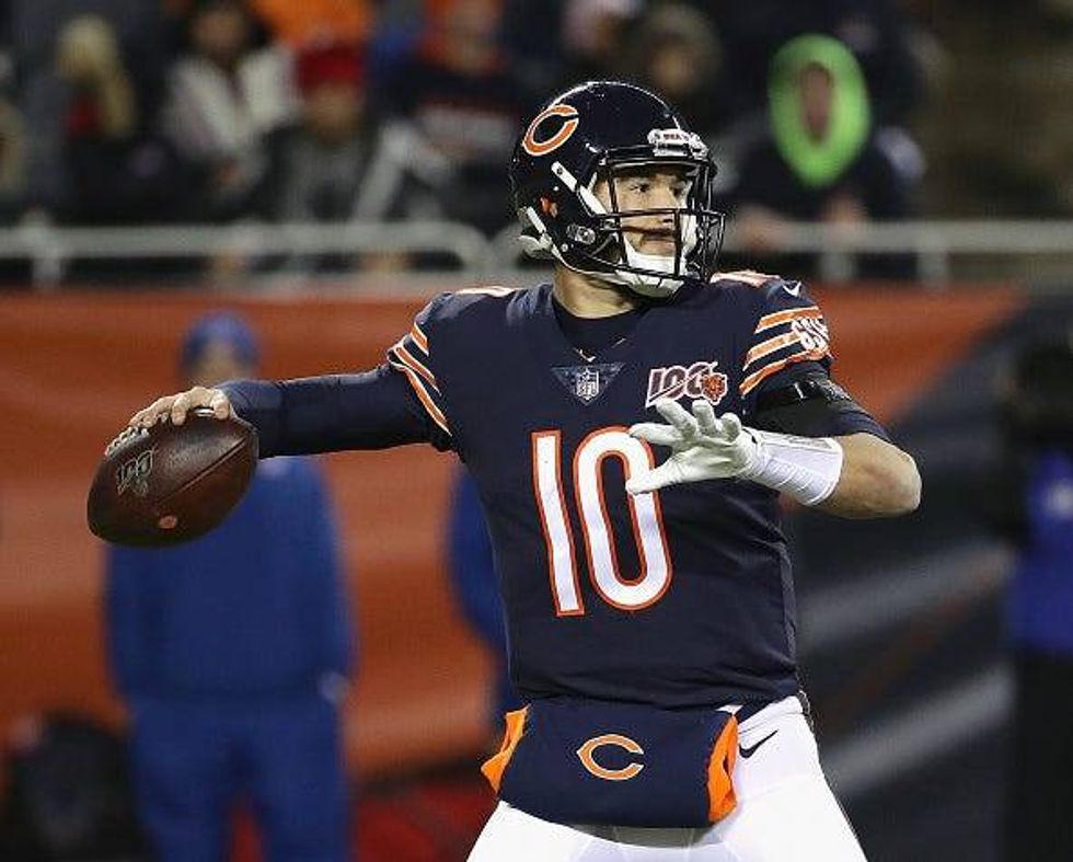 Mitchell Trubisky looks to make a pass for the Bears.
