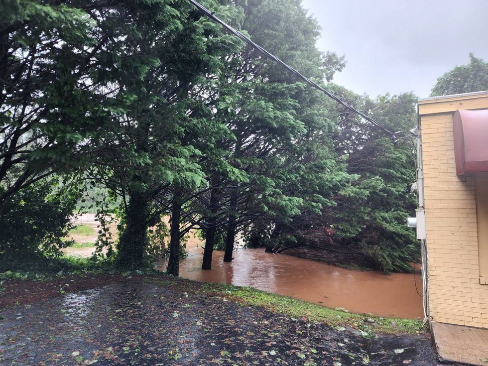 More standing water and downed trees next to businesses around the Greenville area