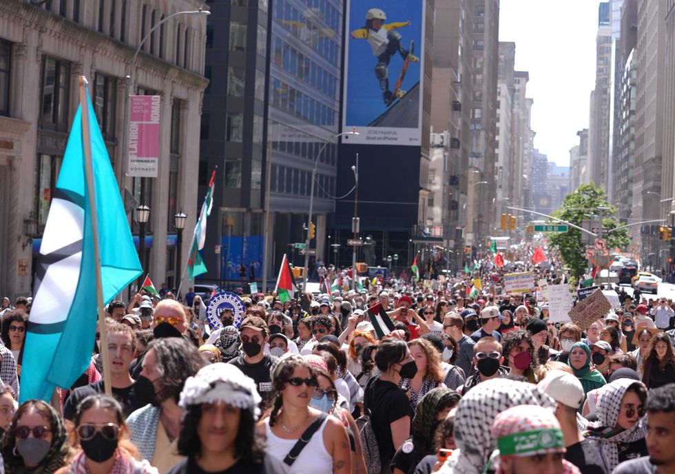 More than 5,000 people gathered at the "Flood NYC for Gaza" rally in Union Square and took to the streets on Sept. 2, 2024, a day before classes were set to begin at Columbia University uptown