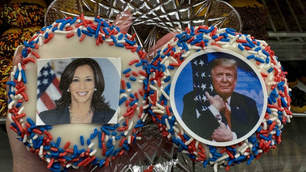 Moretti Bakery on Staten Island is selling election-themed donuts with pictures of both candidates on Election Day.
