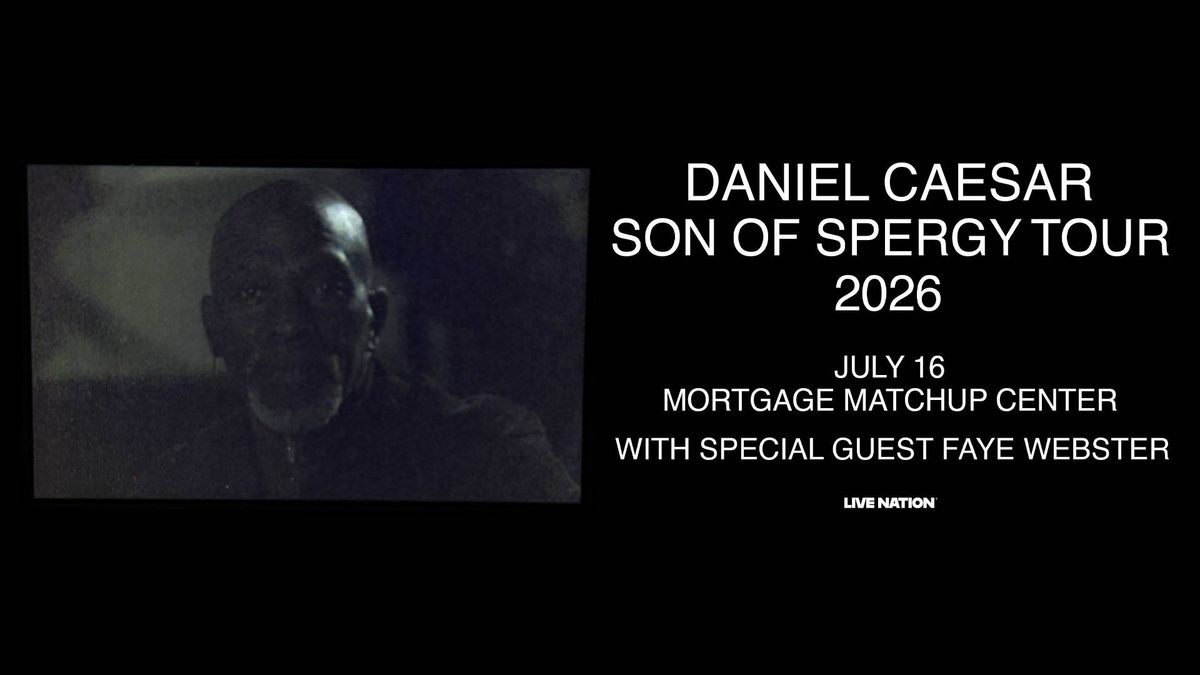 Morgan Freeman-like man, Daniel Caesar "Son of Spergy Tour 2026" poster with Faye Webster.