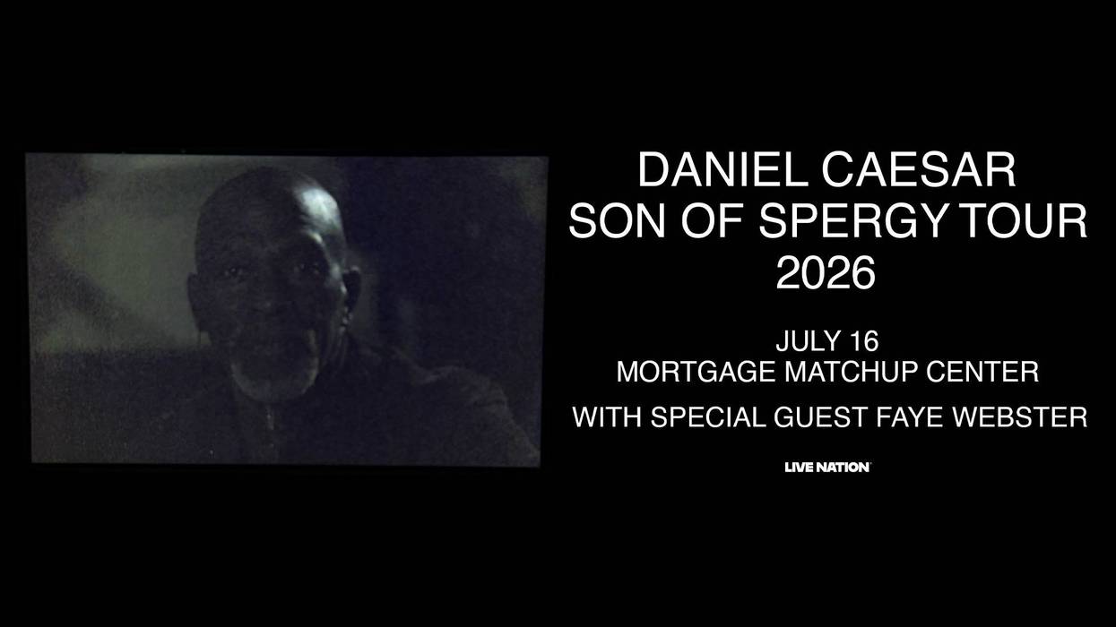 Morgan Freeman-like man, Daniel Caesar "Son of Spergy Tour 2026" poster with Faye Webster.