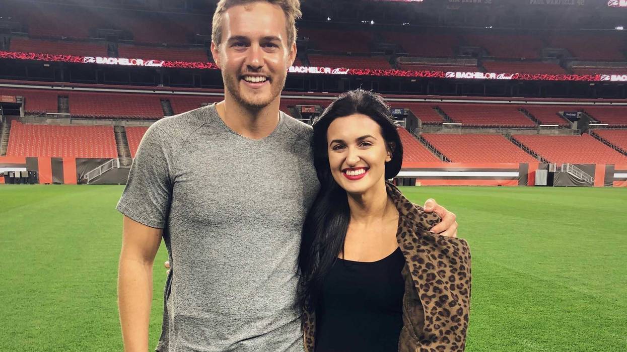 Morgan from Q104's The Jeremiah Show and Pilot Peter from ABC's The Bachelor at FirstEnergy Stadium in Cleveland