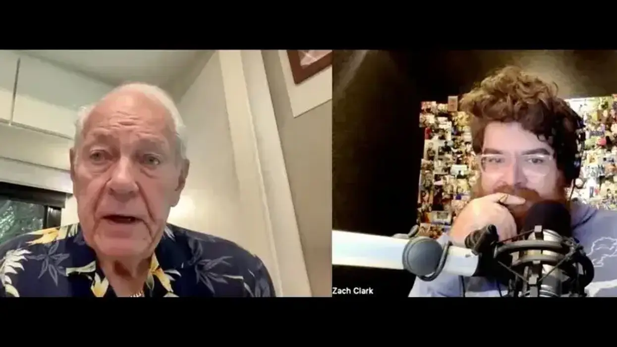 Mort Crim, left, and Daily J host Zach Clark talk via Zoom