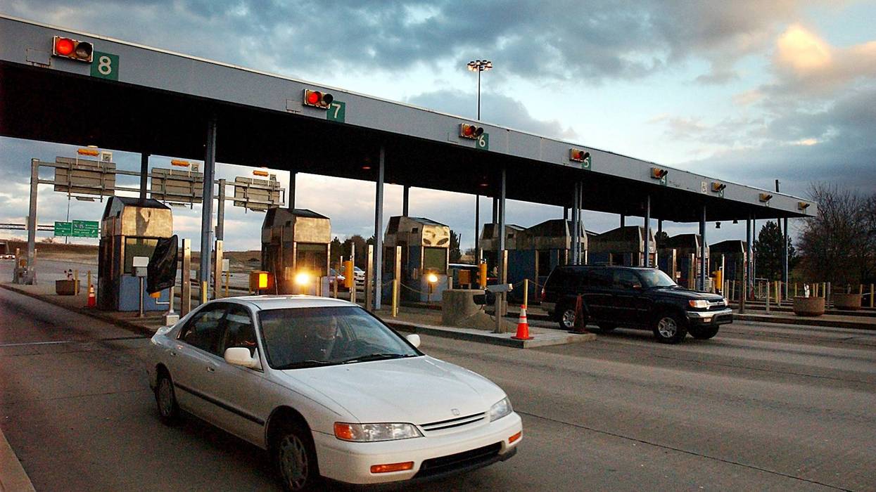 Motorists pass through Downingtown Interchange of the Pennsylvania Turnpike in Uwchlan Township in Pennsylvania.