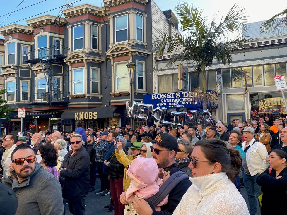 Mourners filled the street in front of the Castro Theater Tuesday night to pay their respects to local drag-legend Heklina.
