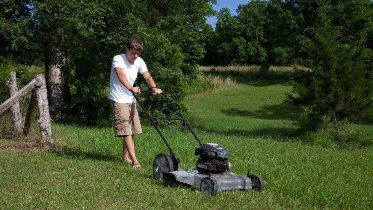 mowing lawn