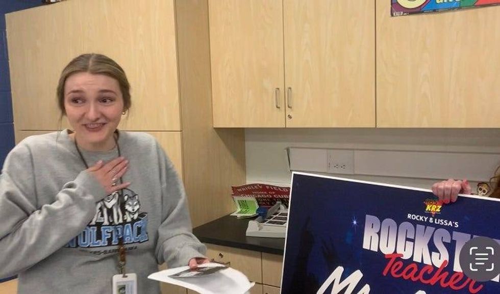 Ms. Merrill getting surprised by Rocky & Lissa