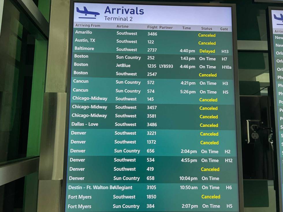 MSP Airport, Southwest, Cancelled Flights