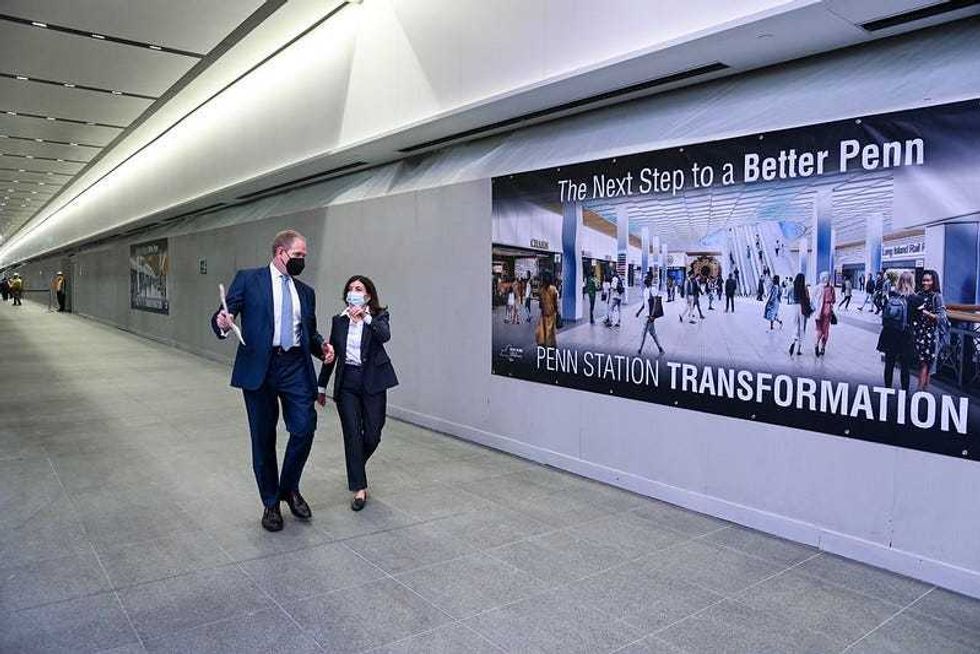MTA Chair and CEO Janno Lieber walking through the new LIRR terminal with Governor Kathy Hochul
