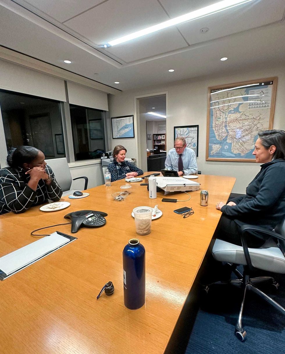 MTA Chair and CEO Janno Lieber with executive staff at MTA Headquarters on the evening of Friday, Jan. 3, 2025 awaiting a New Jersey Federal Court judge