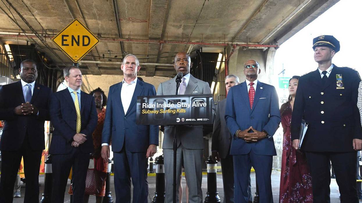 MTA Chair & CEO Janno Lieber, Mayor Eric Adams, NYCT President Richard Davey, and Department of Education Chancellor David Banks unveil the “Subway Surfing Kills - Ride Alive, Stay Inside” PSA at 33 St-Rawson St on Tuesday, Sep 5, 2023
