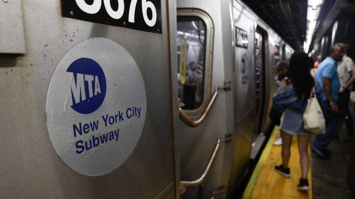 MTA New York City Subway logo is seen on a trains at station in New York City on July 13, 2024.