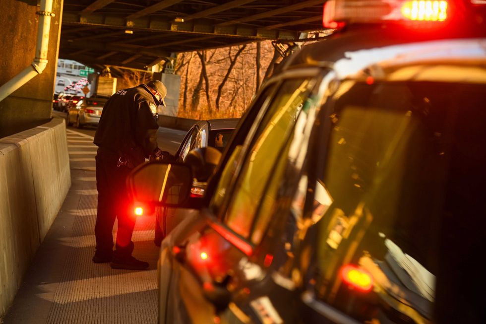 MTA TBTA Bridge & Tunnel Officers (BTOs) conduct vehicle interdiction operations at the Verrazzano-Narrows Bridge on Friday, Dec 15, 2023.
