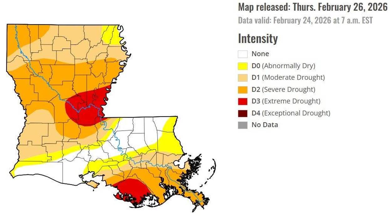 Much of Louisiana in 'moderate to extreme' drought