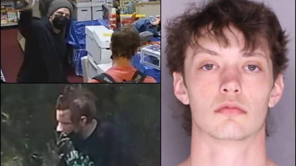 Mug shot of 22-year-old Zackery Maximus Tucker (right) along with images of the robbery at the Comic Collection in Bucks County, Penn. on Sept. 18, 2022