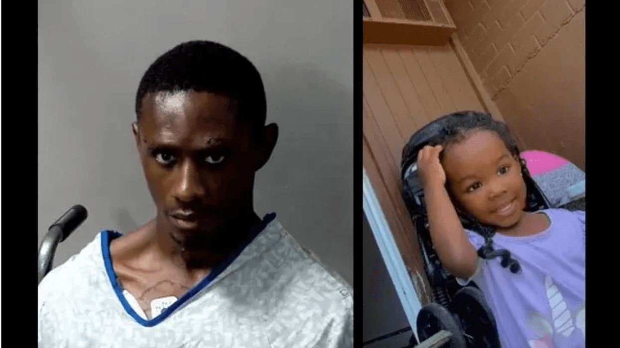Mugshot of man, photo of sweet toddler girl