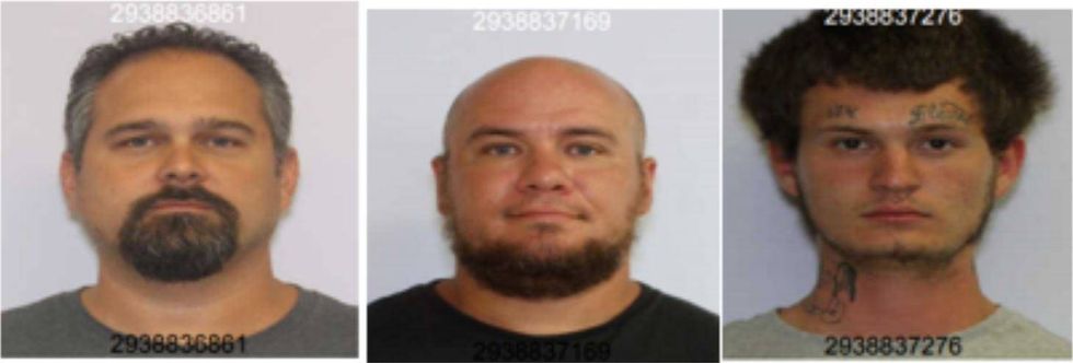 Mugshots of Frank Thomas Rhoads, William Christopher Flynn, and Dominick Michael Rhoads