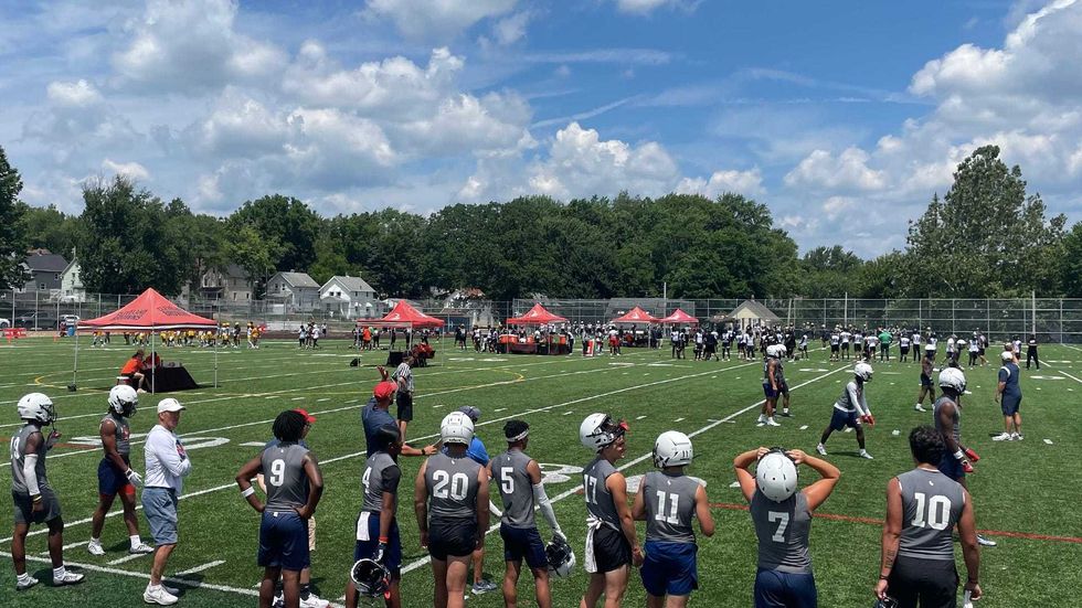 Multiple high school football players participate in the Deshaun Watson Foundation Inaugural High School 7-on-7 tournament at Archbishop Hoban High School