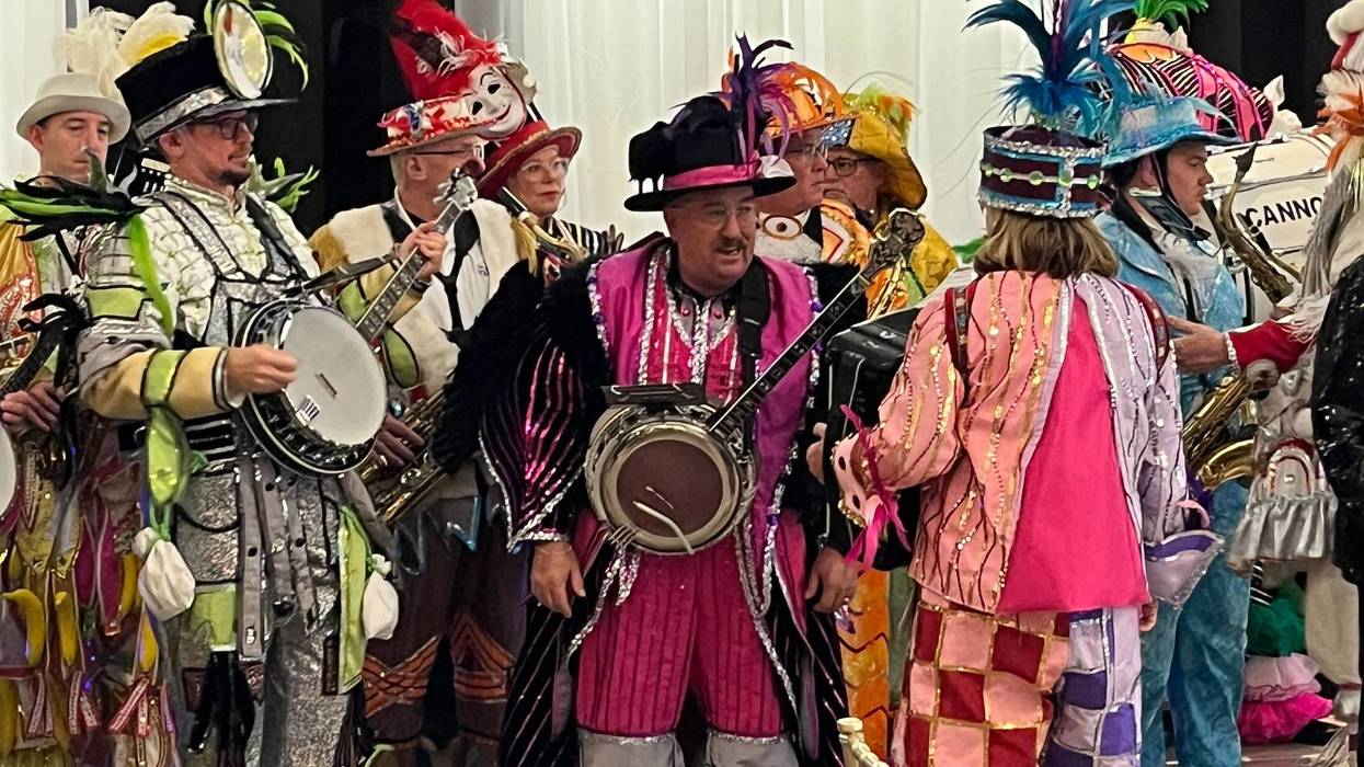 Mummers gather for the announcement at the Mummers Museum in Pennsport.
