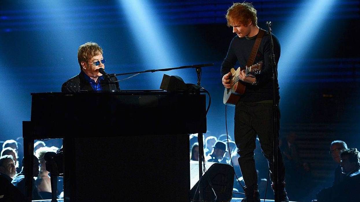 Musicians Elton John (L) and Ed Sheeran perform onstage at the 55th Annual GRAMMY Awards at Staples Center on February 10, 2013 in Los Angeles, California.