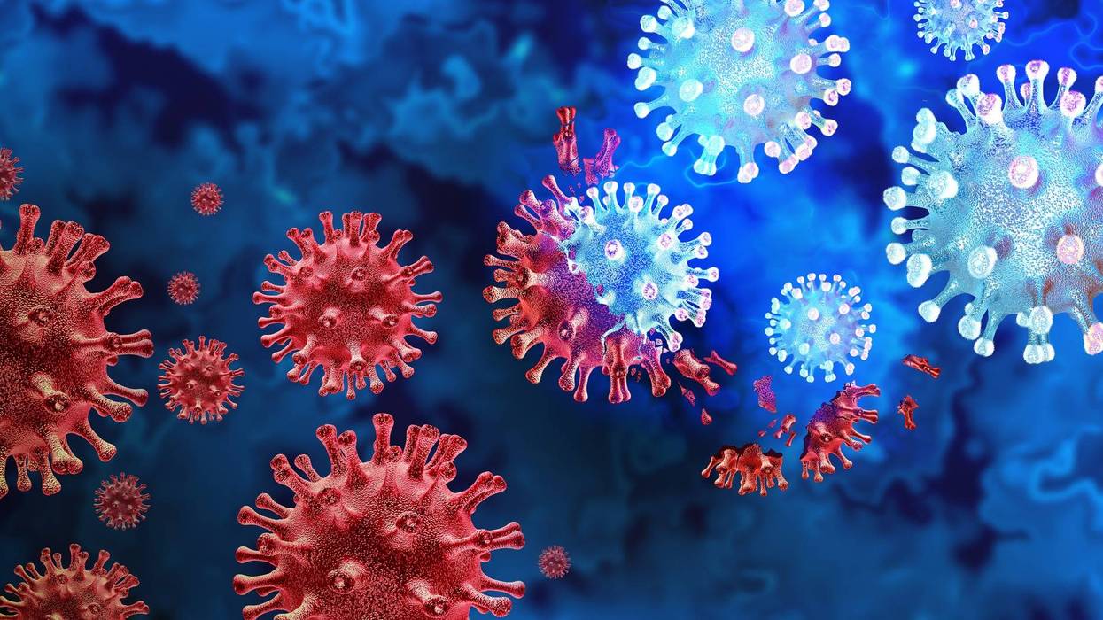 Mutating virus variant and cell mutation variants as a health risk concept and new coronavirus outbreak or covid-19 viral cells mutations and influenza background as a 3D render.