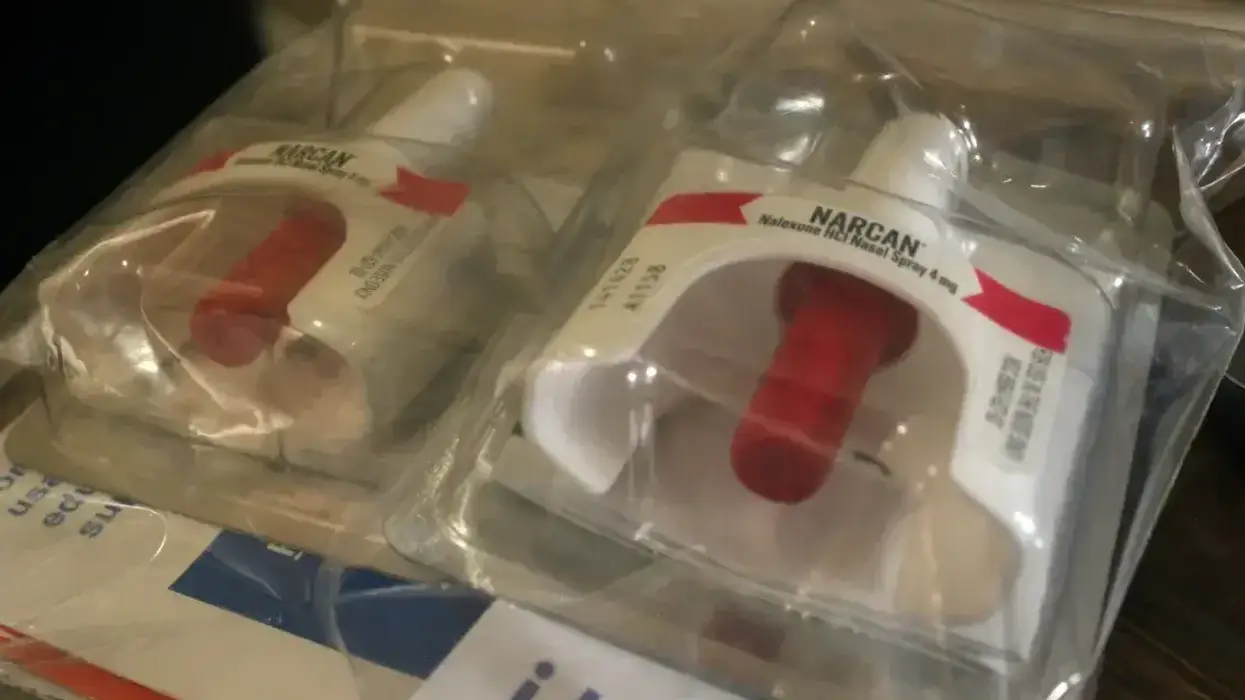 Naloxone, pictured here under the brand name Narcan, is commonly administered through the nasal cavity. The medicine attaches to opioid receptors in the body, preventing an overdose.