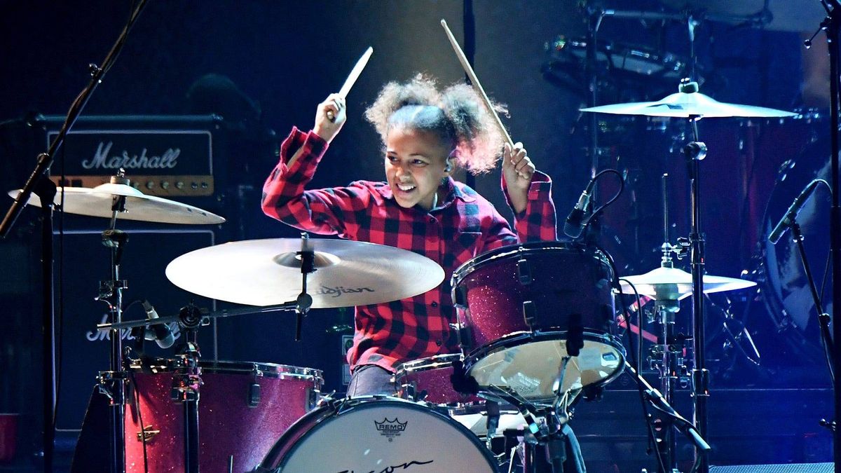 Nandi Bushell performs with Foo Fighters onstage at The Forum