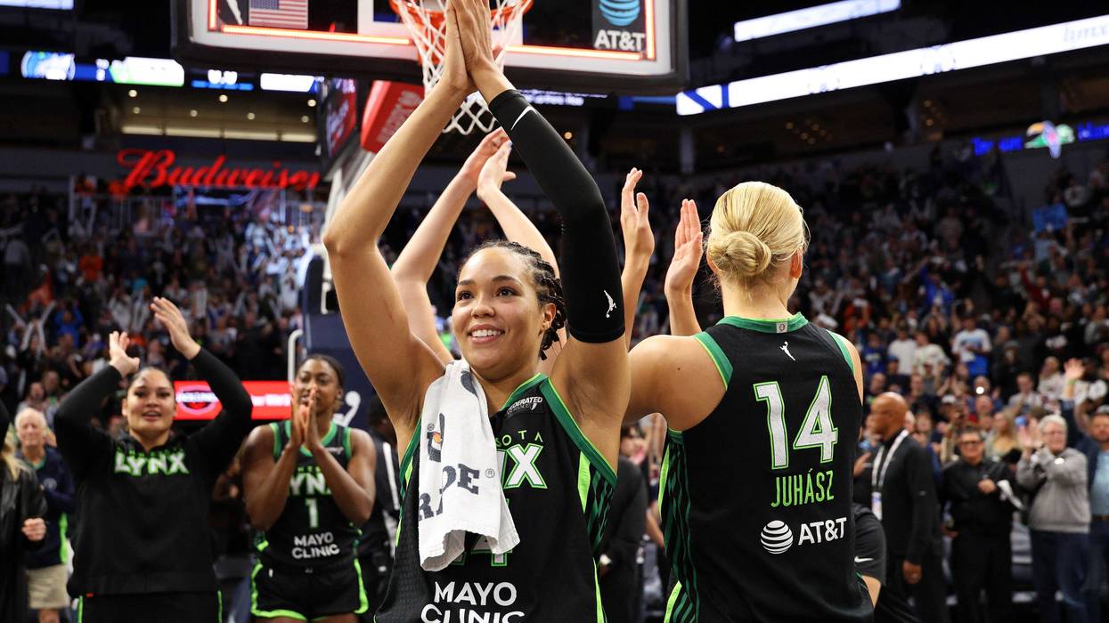 Napheesa Collier #24 of the Minnesota Lynx celebrates after Game Five of the Semi-Finals against the Connecticut Sun during the WNBA Playoffs at Target Center on October 08, 2024 in Minneapolis, Minnesota.