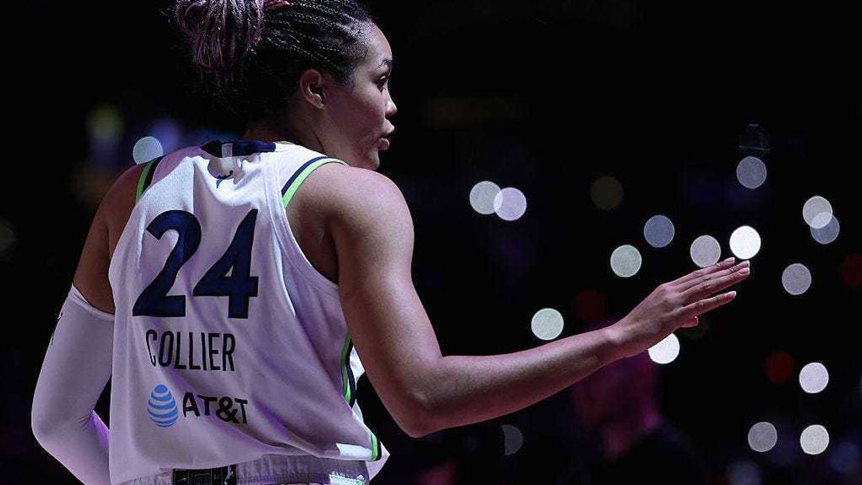 Napheesa Collier #24 of the Minnesota Lynx reacts during the second half of Game Three of the 2025 WNBA Playoffs semifinals against the Phoenix Mercury at PHX Arena on September 26, 2025 in Phoenix, Arizona.