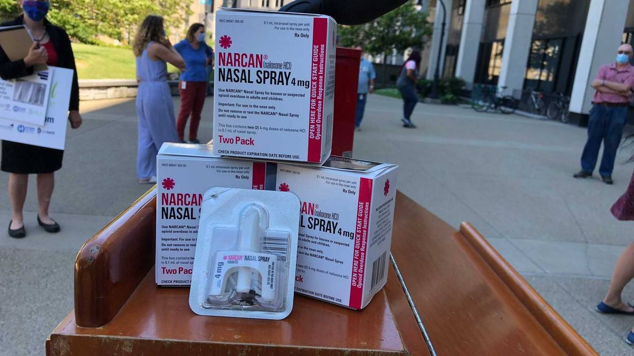 Narcan boxes outside of Erie County Rath Building