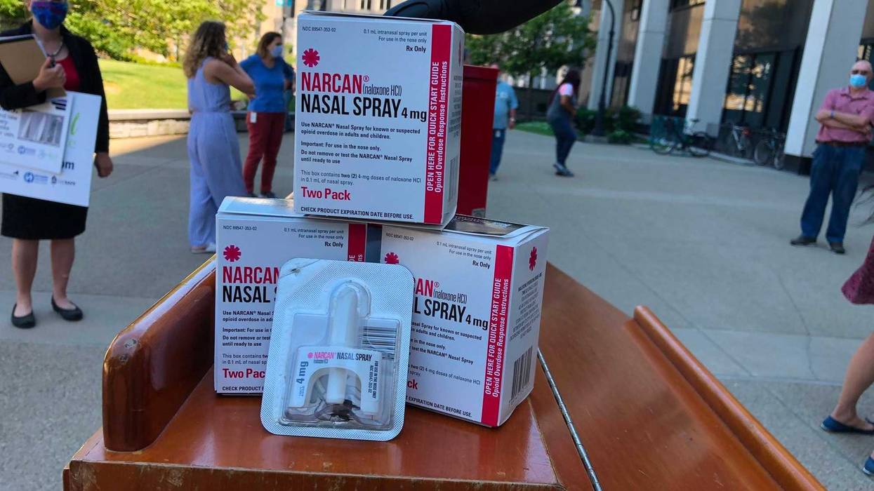 Narcan display outside of Rath Building in Buffalo. July 28, 2020 (WBEN Photo/Mike Baggerman)