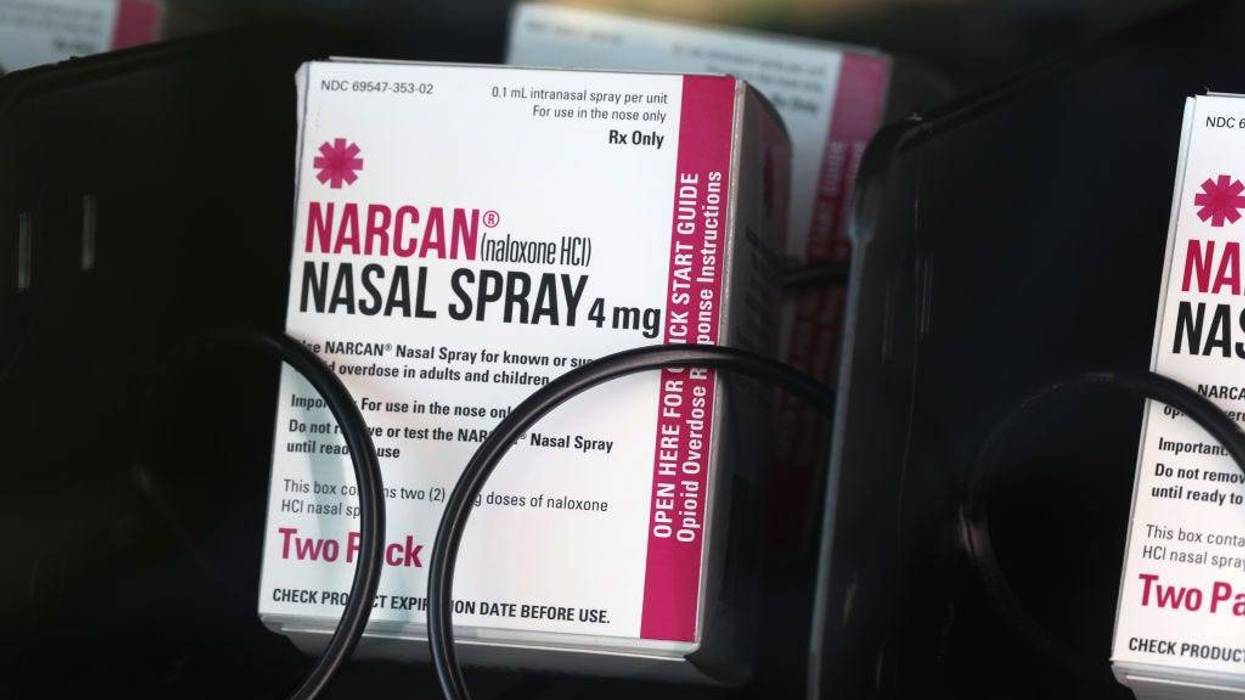 Narcan nasal spray for the treatment of opioid overdoses is made available for free in a vending machine by the DuPage County Health Department at the Kurzawa Community Center on September 01, 2022 in Wheaton, Illinois. The vending machine is an attempt by the health department to reduce opioid overdose deaths in the county by making Narcan more accessible to the community. (Photo by Scott Olson/Getty Images)