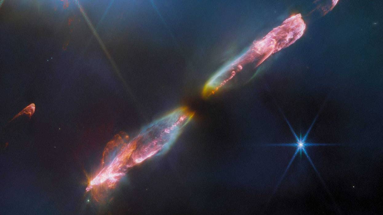 NASA’s James Webb Space Telescope’s high resolution, near-infrared look at Herbig-Haro 211 reveals exquisite detail of the outflow of a young star, an infantile analogue of our Sun.