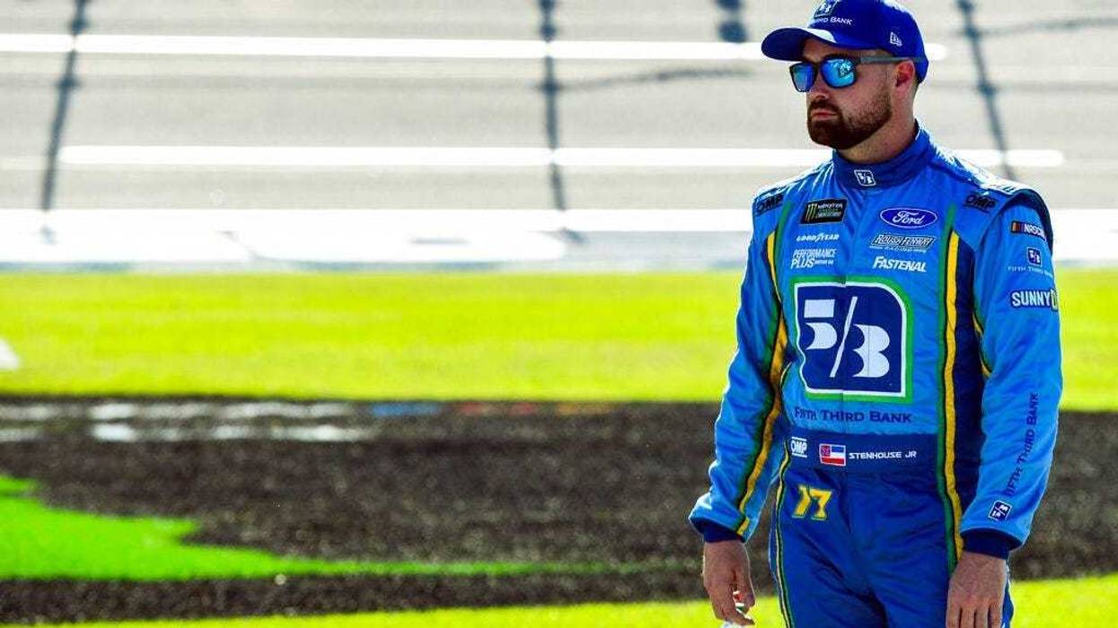 NASCAR Cup Series driver Ricky Stenhouse Jr. (17) awaits the final qualifying round for a NASCAR Cup Series auto race at Talladega Superspeedway, Saturday, April 27, 2019, in Talladega, Ala.