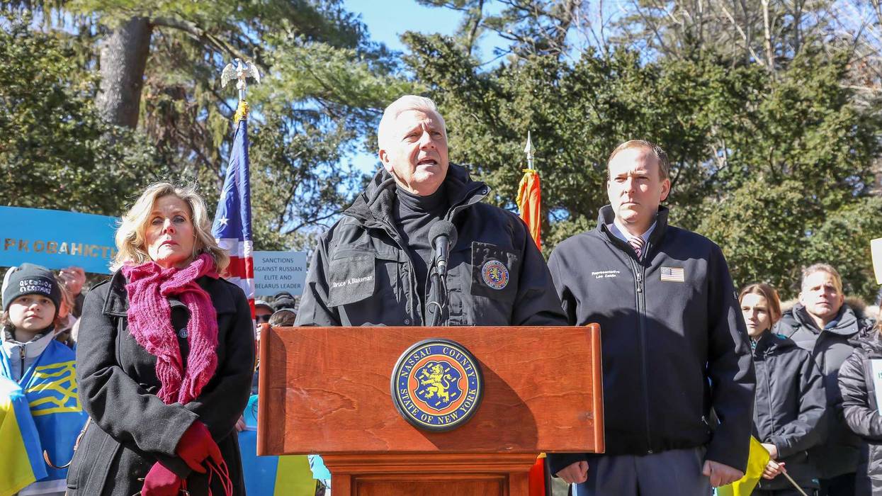 Nassau County Executive Bruce A. Blakeman calling on the closure of a Russian compound on Feb. 26.