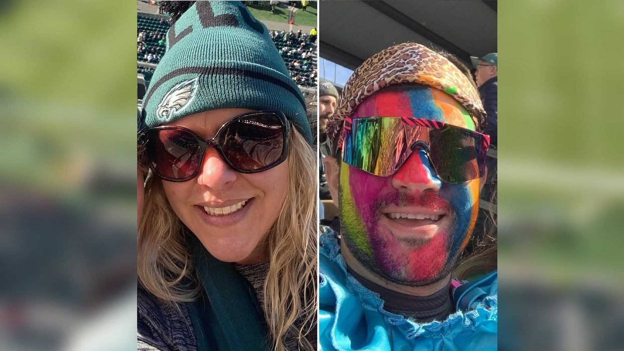 Natalie Spencer and Vincent Basile, medical professionals who each helped save the life of an unconscious man Sunday at the Philadelphia Eagles-New Orleans Saints game at Lincoln Financial Field on Sunday.