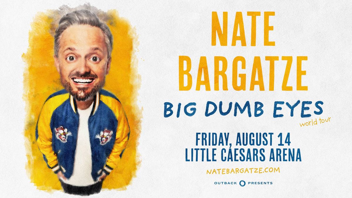 Nate Bargatze Big Dumb Eyes world tour poster for August 14 at Little Caesars Arena.
