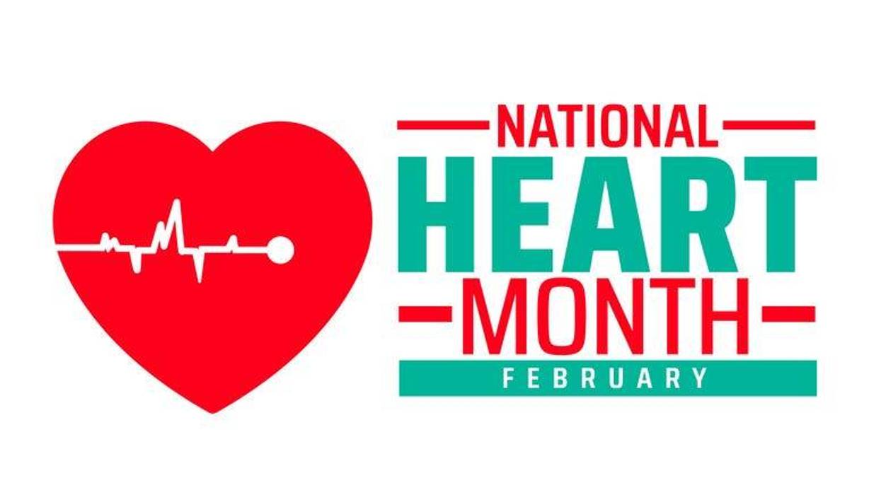 National heart month background banner with ECG waves superimposed on a red heart