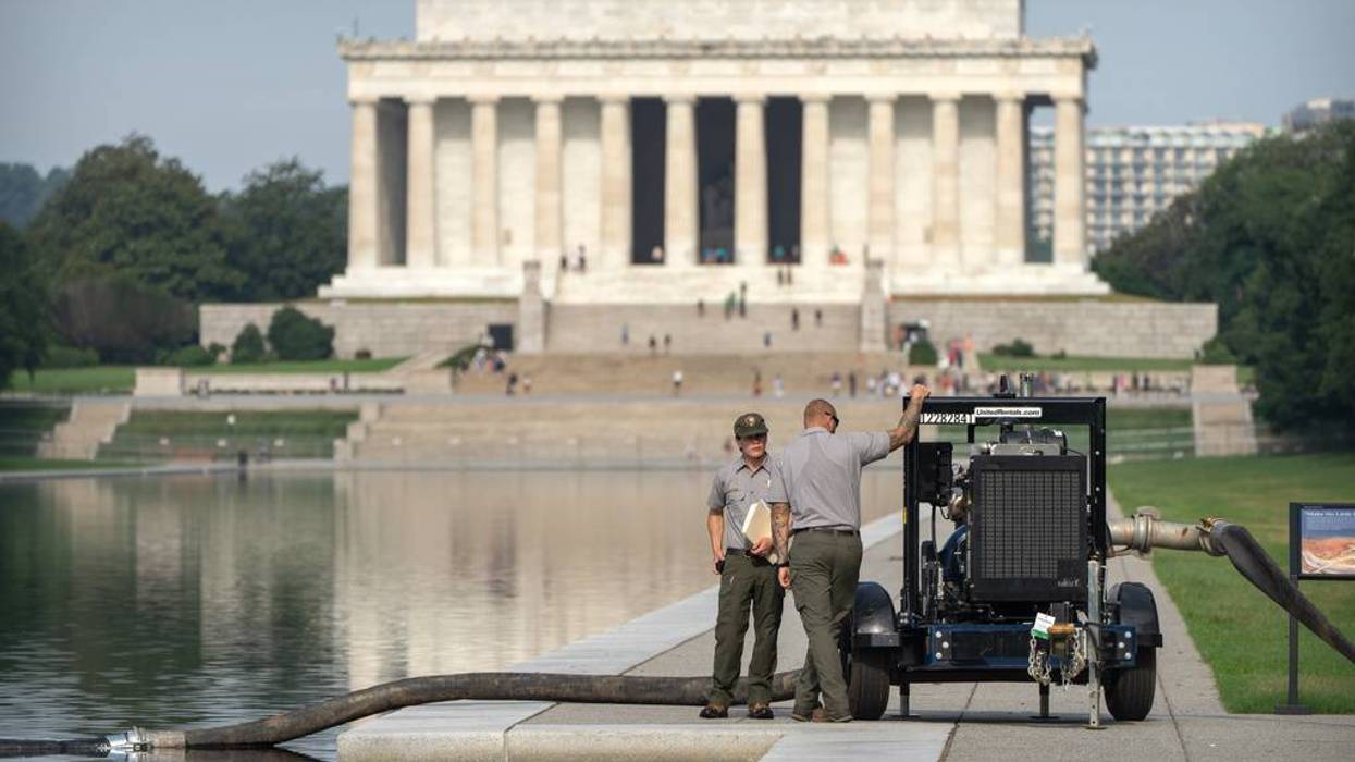 Crews are draining the Lincoln Memorial Reflecting Pool again as part of Trump's troubled revamp