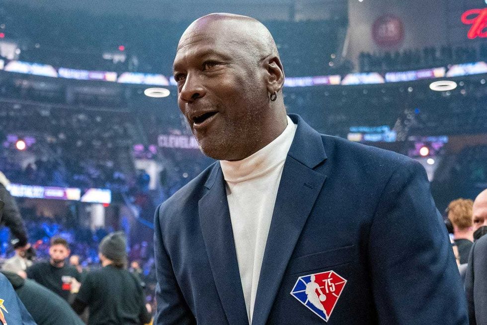NBA great Michael Jordan is honored for being selected to the NBA 75th Anniversary Team