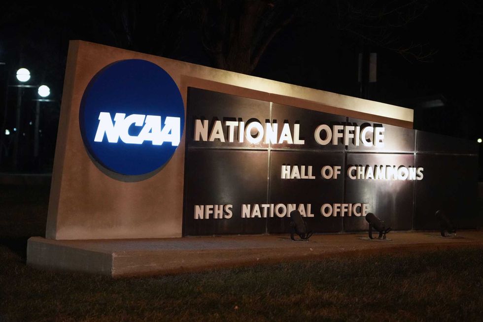 ndianapolis, Indiana, USA; A sign at the entrance to the NCAA Hall of Champions and national office.