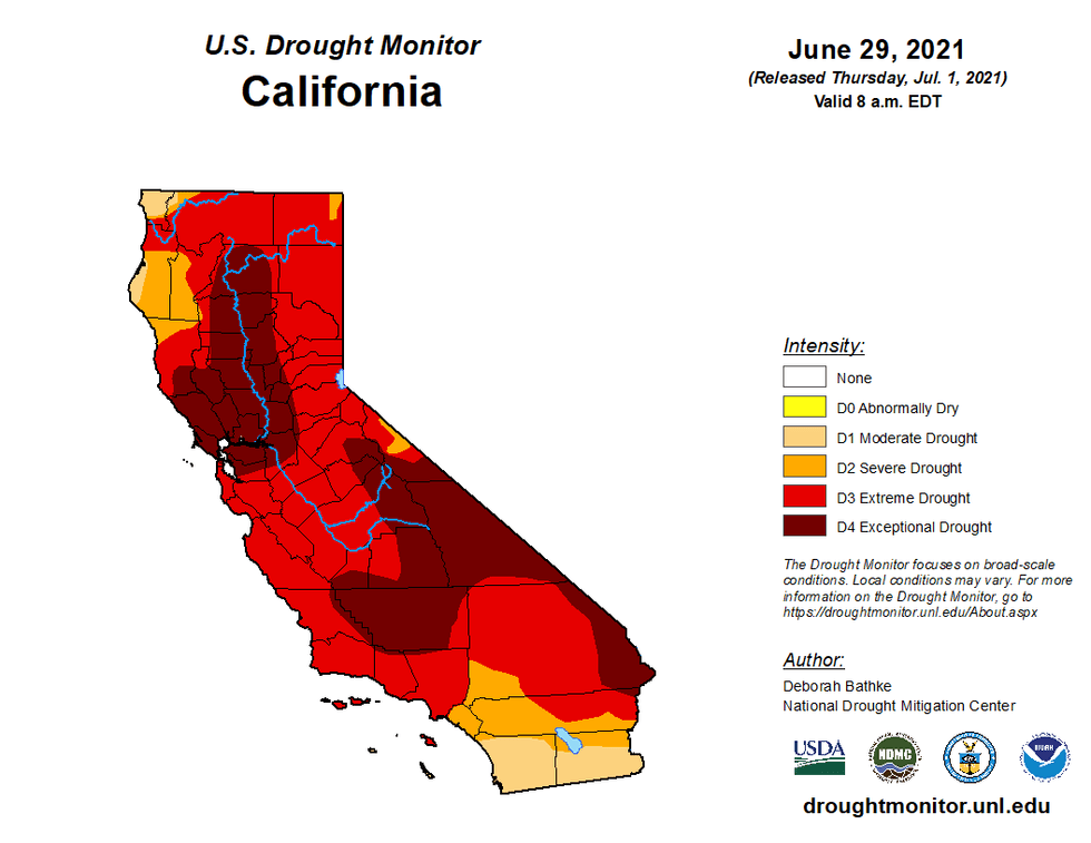 Nearly 85% of California is currently dealing with extreme or exceptional drought conditions.